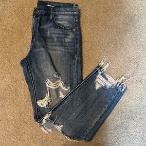 Pistola Médium Wash 100% Cotton Thrashed Distressed Raw Hem Ankle Jeans Size 28